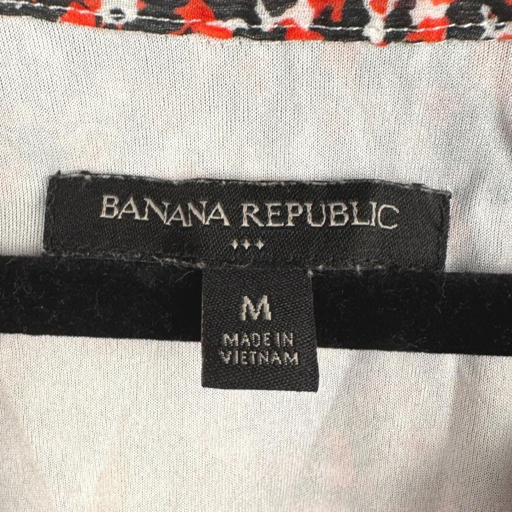 Banana Republic Dress M Red Black Print Long‎ Sleeve Ruffle Trim Lined Travel - Picture 7 of 10